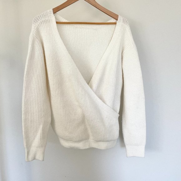 Wishlist Sweaters - Wishlist Cream Ivory Knit Deep V-Neck Cropped Crossover Sweater